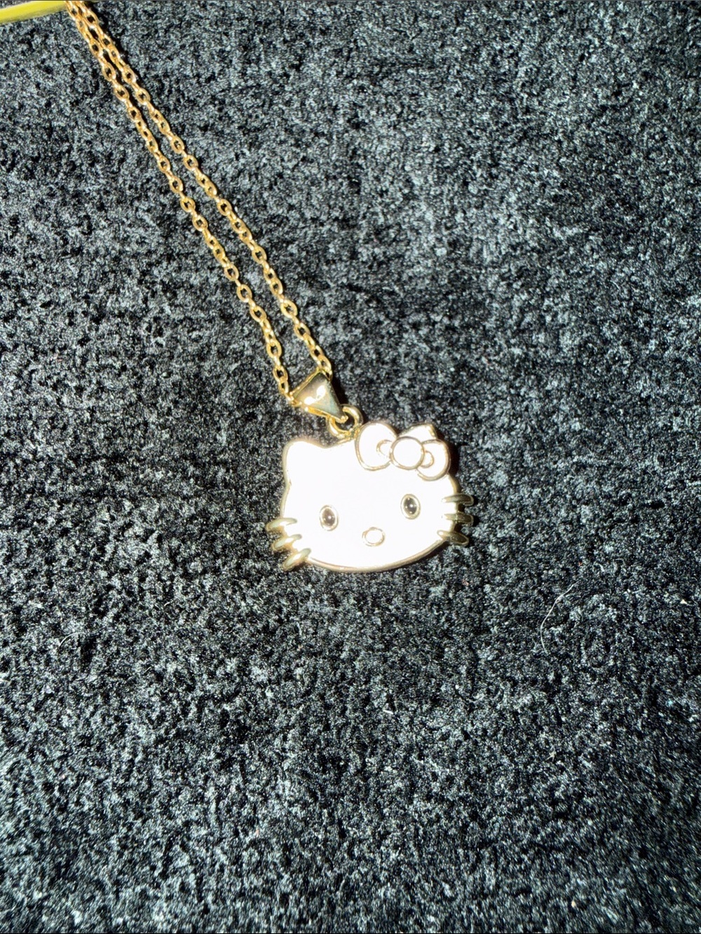 Gold-Tone Enamel Cat Face Pendant Necklace in White and Pink Steel